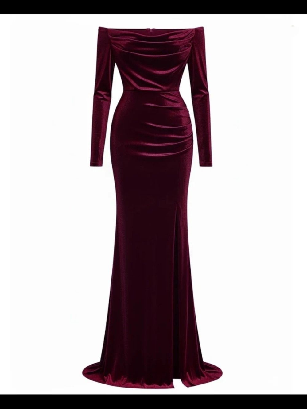 Elegant Burgundy Velvet Off-Shoulder Evening Gown